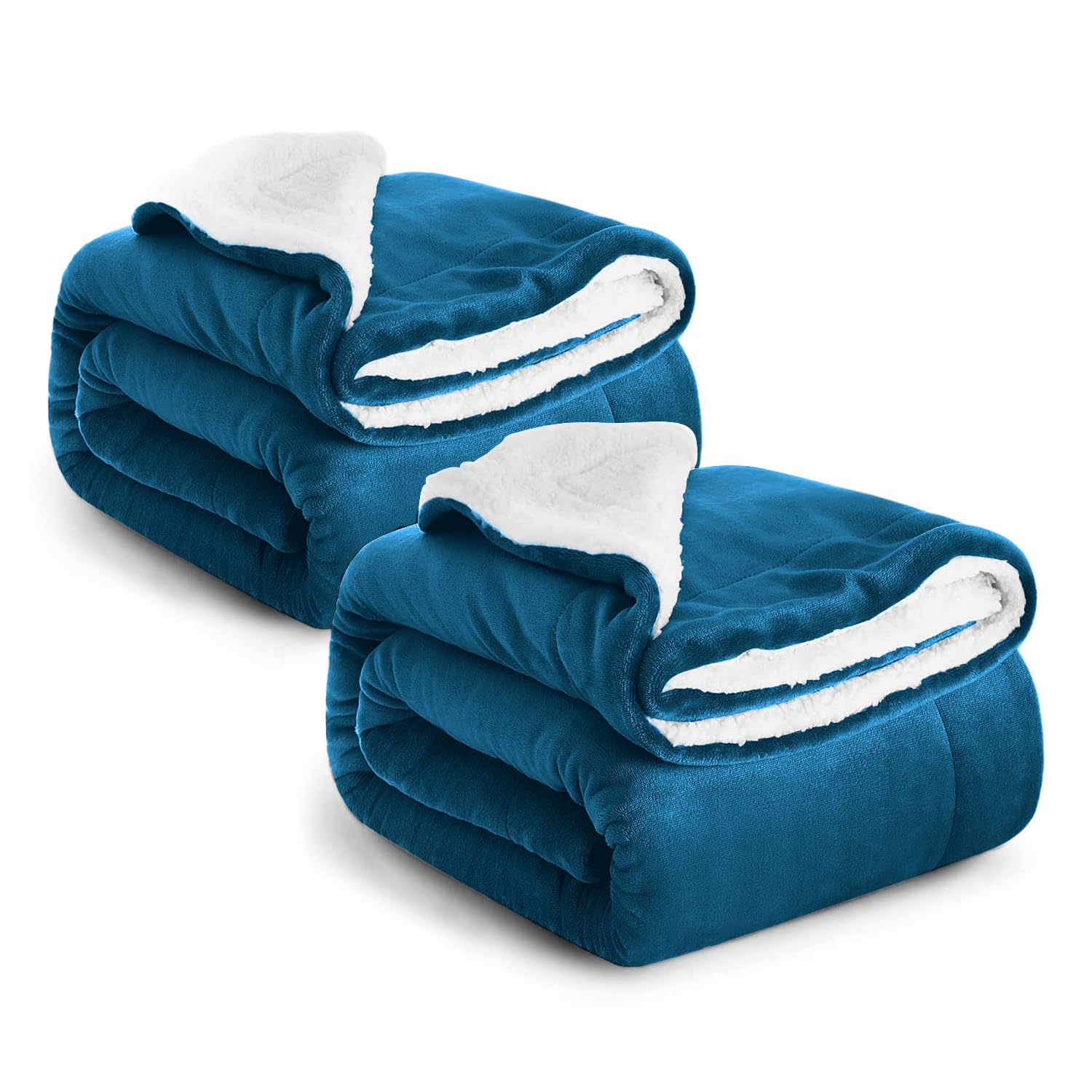 Ir Imperial Rooms Teal Sherpa Fleece Blanket Pack Of 2 Bed Throws Blankets For Sofas Soft Fluffy Thick Blanket Reversible Microfiber Throw (, Queen (200 X 240 Cm))
