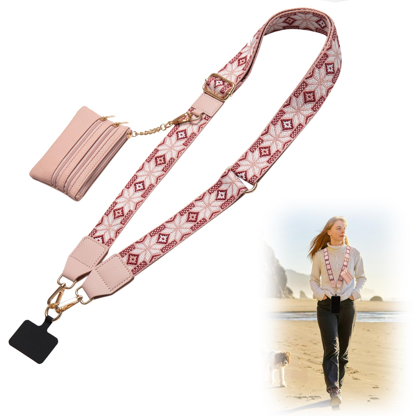 CUEDM Cell Phone Lanyard Crossbody,Adjustable Cell Phone Strap with Wallet,Clip and Go Strap for Phone with Wallet Crossbody