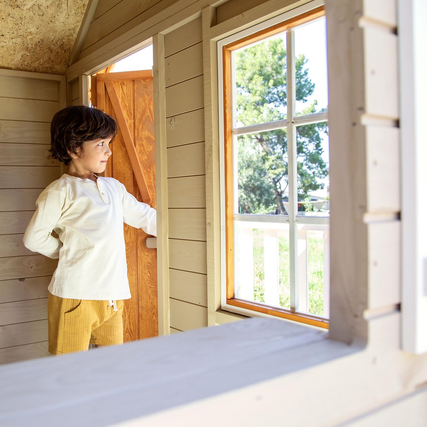 Casita Infantil de Madera Exterior con Tobogán Super OLI | Colores Personalizables | 150 x 192 x A230 cm | Casas Green House