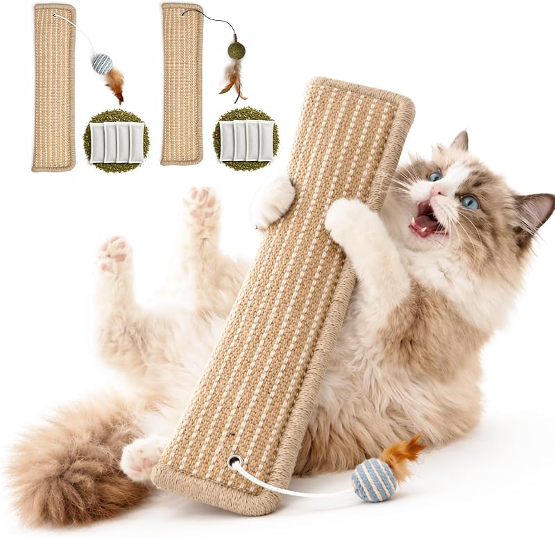 (2-Pack) Catnip Kicker Toys for Indoor Cats, Refillable with Silvervine Blend Refills, Each Toy Includes Sisal Ball & Catnip Ball, Durable Chew Toy for Aggressive Cats
