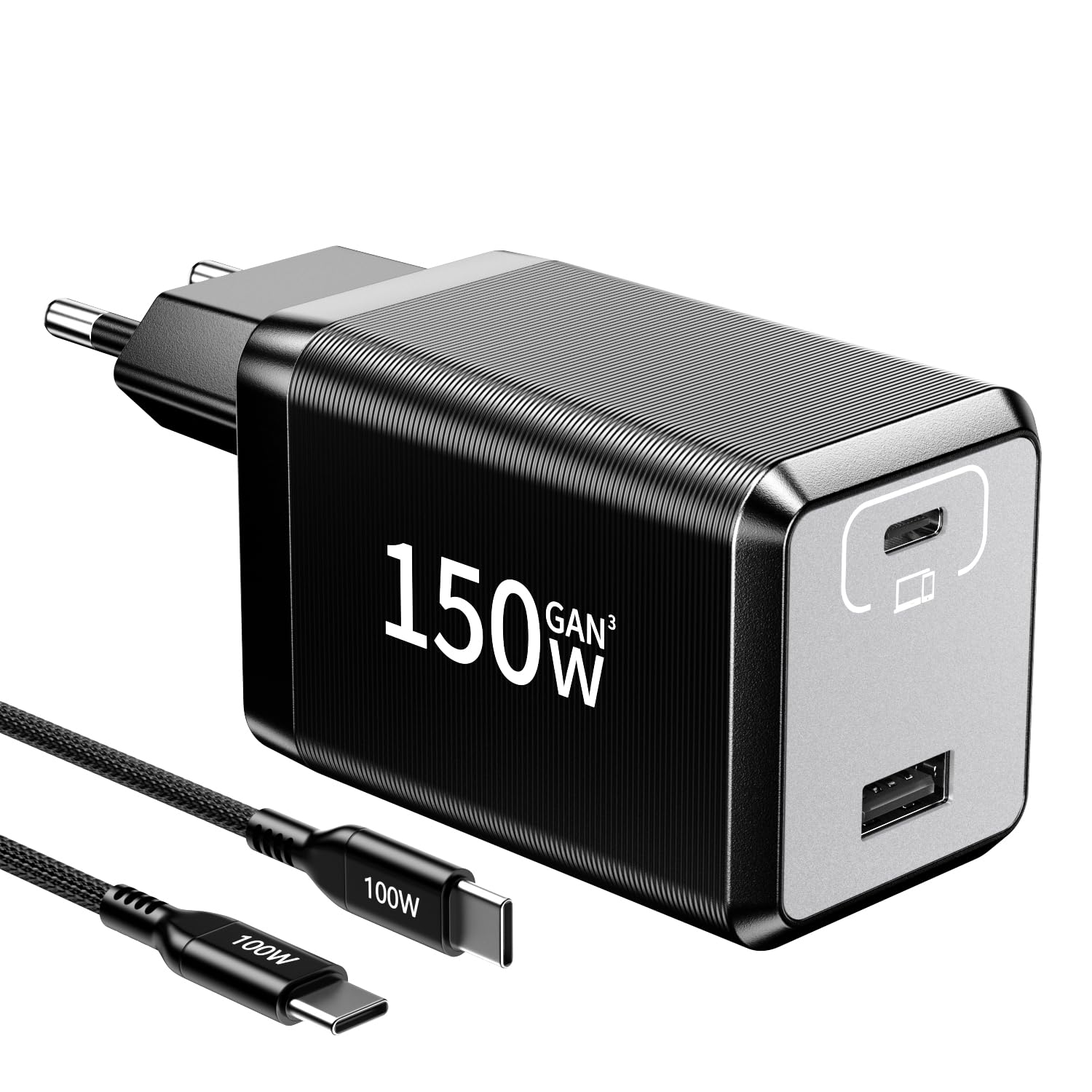 HSSNS 150W USB C Ladegerät, 2-Port Schnellladegerät PD Fast Charger, USB C Stecker kompatibel mit MacBook Pro/Air, Laptop, iPad Pro, iPhone 17/16/15 Series, Samsung Galaxy.