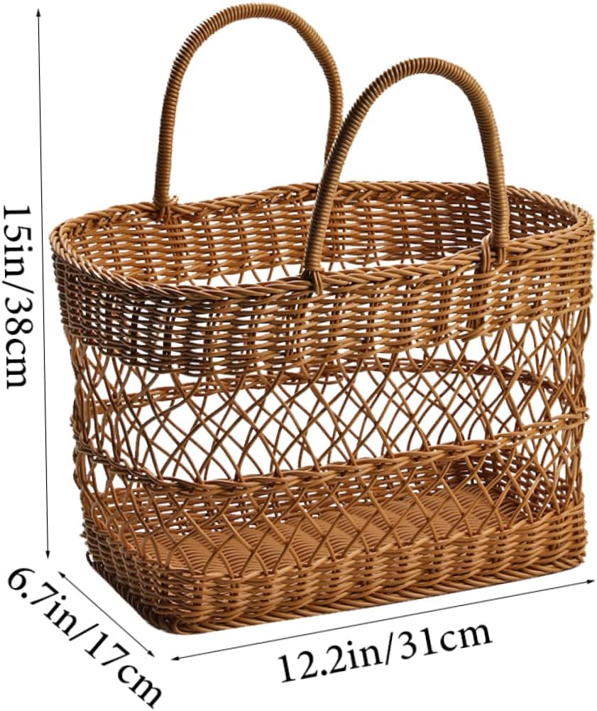 Multi-functional Woven Storage Basket Rustic Picnic Grocery Organizer for Flowers Bread and Snacks for Outdoor Events Weddings and Home
