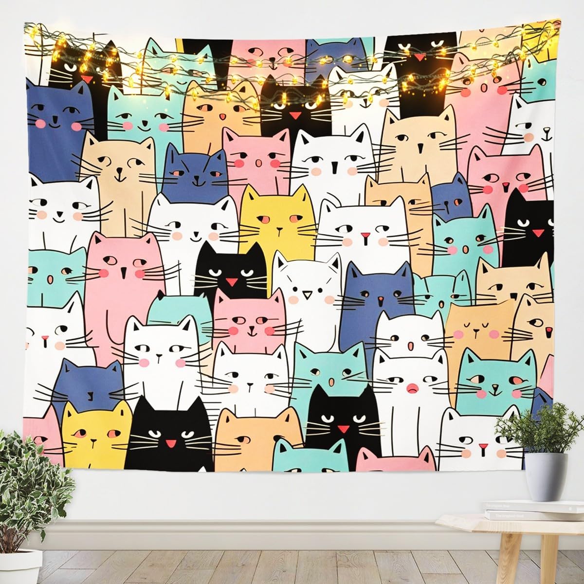 Cat Tapestry Kids Cute Kitten Pet Tapestry Wall Hanging for Kids Boys Girls Lovely Funny Cats Animal Wall Tapestry Colorful Decor Wall Art for Bedroom Living Room,XLarge 70x92 Inches