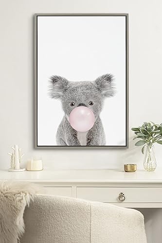 Miniatura 2 de Kate and Laurel Sylvie Bubble Gum Koala - Lienzo enmarcado para pared por Amy Peterson Art Studio 23 x 33 pulgadas, gris arte de animales de