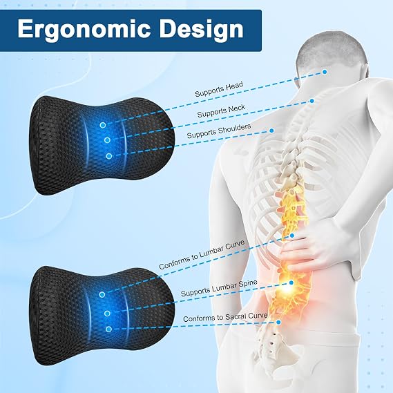 Lumbar Support Pillow For Lower Back Pain Relief,Back Lumbar Support Cushion,Ergonomic Lumbar Support Pillow For Office Chair & Car Seat,Breathable Memory Foam Back Pillow