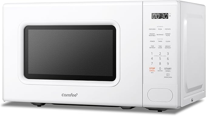 COMFEE CMO-C20M1WH Retro Microwave with 11 power levels, Fast Multi-stage Cooking, Turntable Reset Function Kitchen Timer, Speedy Cooking， Weight/Time Defrost, Memory function, Children Lock, 700W