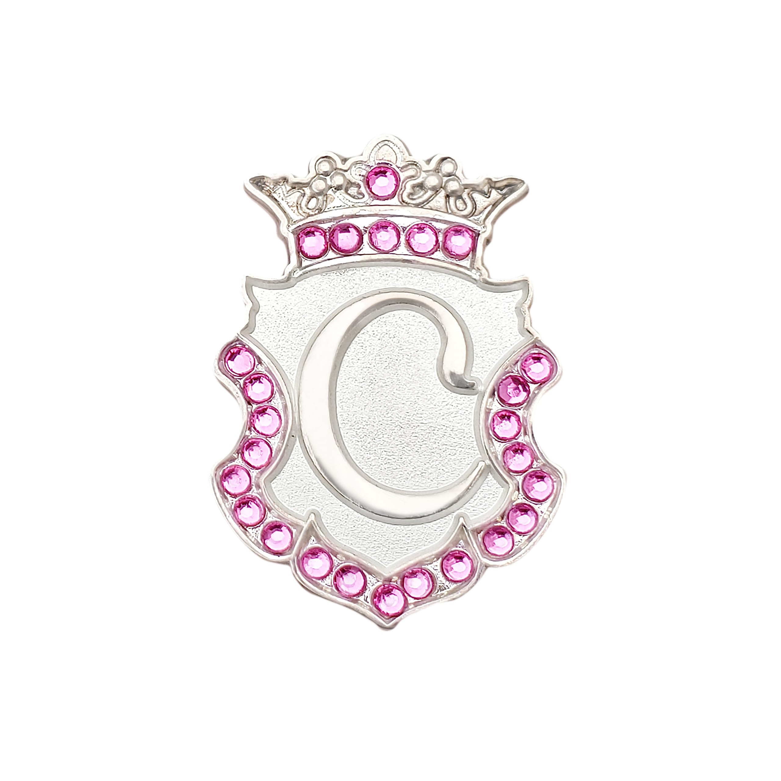 NAVIKA Silver Royal Crown Initial C Golf Ball Marker Made with Pink Austrian Crystals | Matching Crown Magnetic Hat Clip Included | Personalized