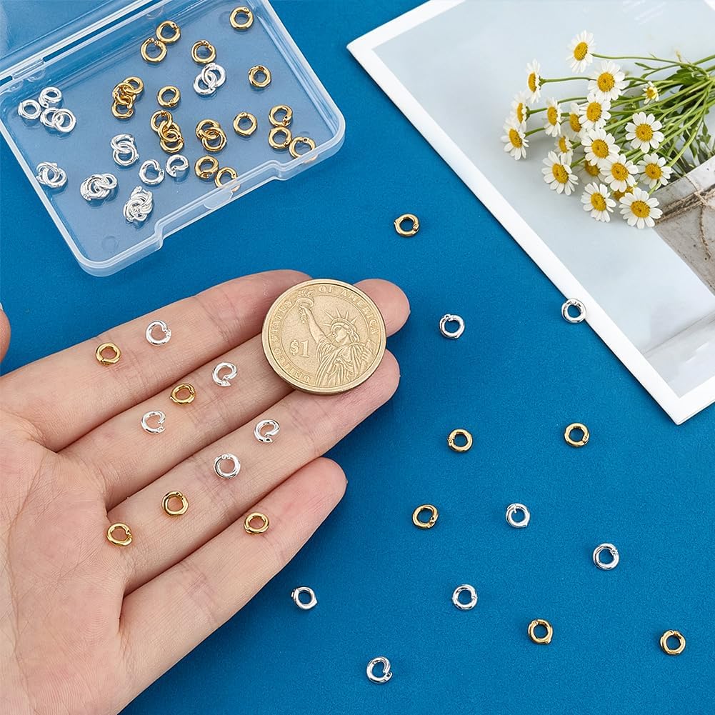 PH PandaHall 60pcs Locking Jump Ring, 2 Colors 5.5mm 18K Gold & 925 Sterling Silver Plated Round Connector Split Jump Ring Brass Jewelry Circle Clasp Ring Connector Rings for DIY Crafts Jewelry Making image 3