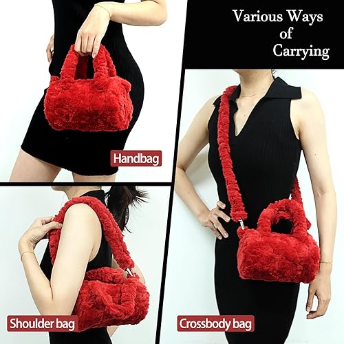 Miniatura 4 de Bolso esponjoso, bolsas de cosméticos con asa superior para mujer, elegante bolso cruzado cruzado para cosméticos, bolso de maquillaje de piel