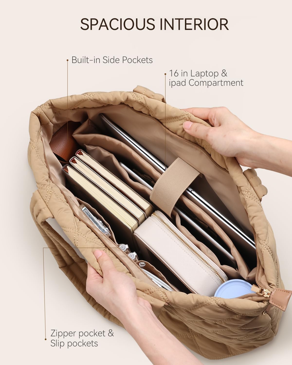 Prite Tote Bag for Women Lightweight Puffer Tote with Compartment Quilted Work Bag - Image 4