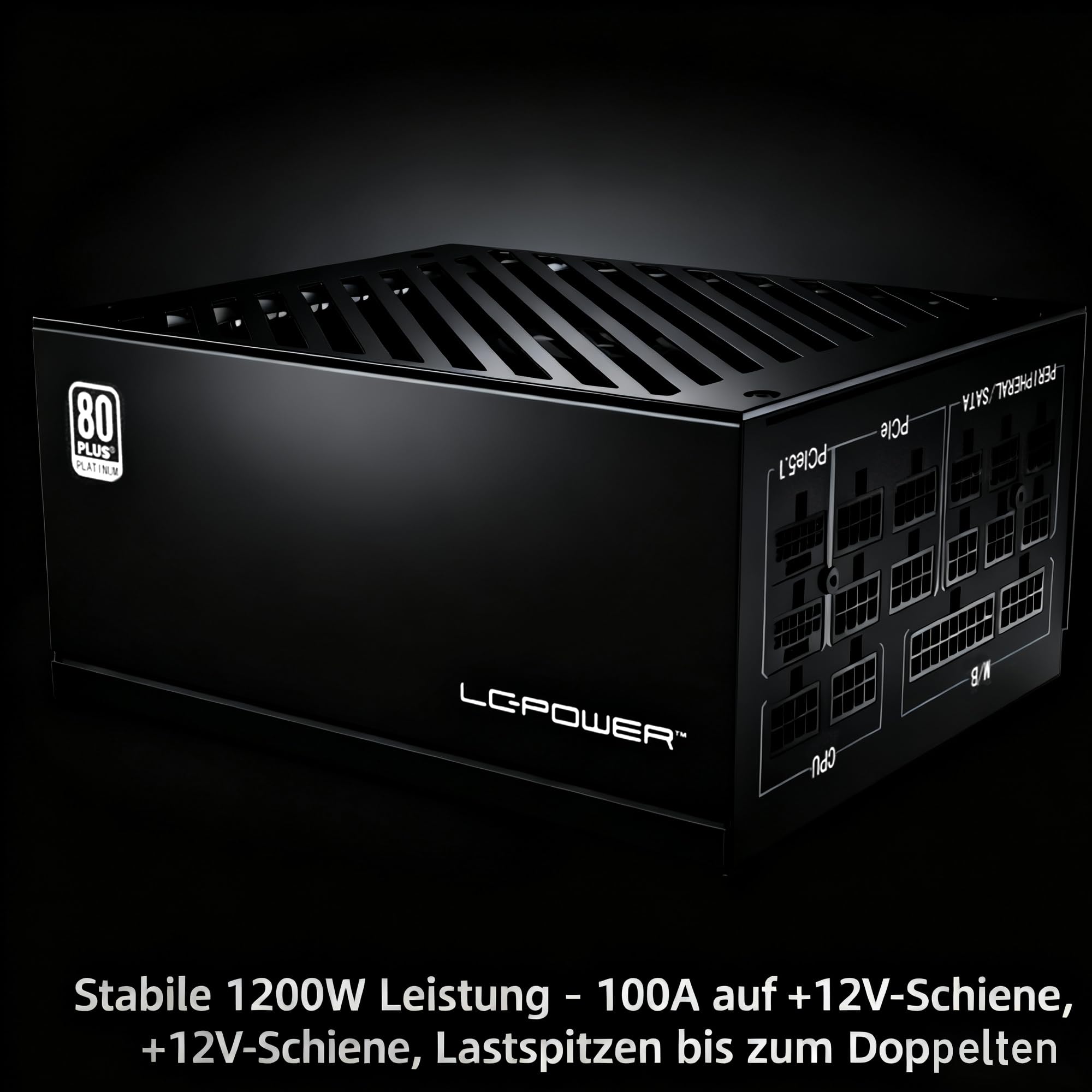 LC-POWER LC1200P V3.1 1200W PC Netzteil, 80 Plus Platinum Effizienz, ATX 3.1-Netzteil, PCIe 5.1 Kompatibel, Vollmodular, 135mm Lüfter, Leiser Betrieb für Gaming-PC und Server
