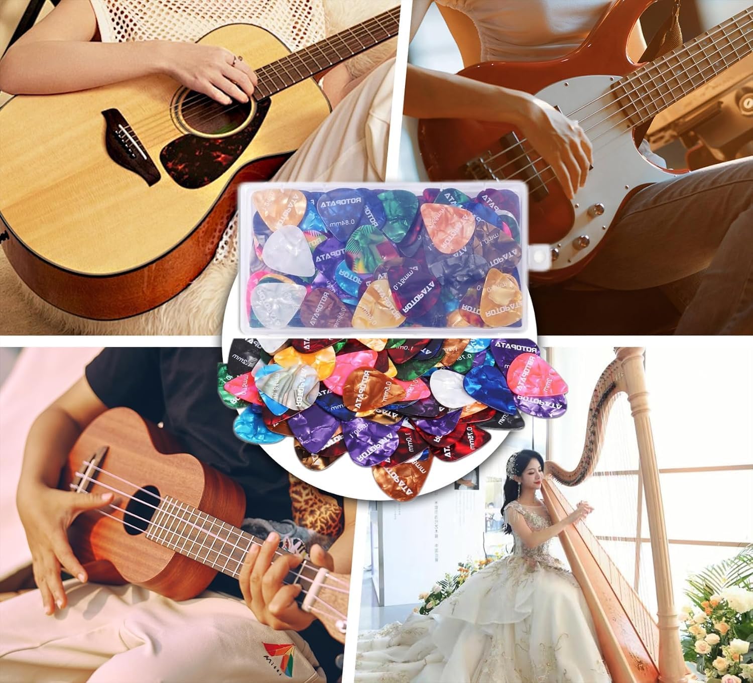 120 Pack Celluloid Guitar Picks with Organizer Storage Box, 6 Different Thin Medium Heavy Thickness & Variety Colorful Plectrums for Bass Electric Acoustic Ukulele Banjo image 5