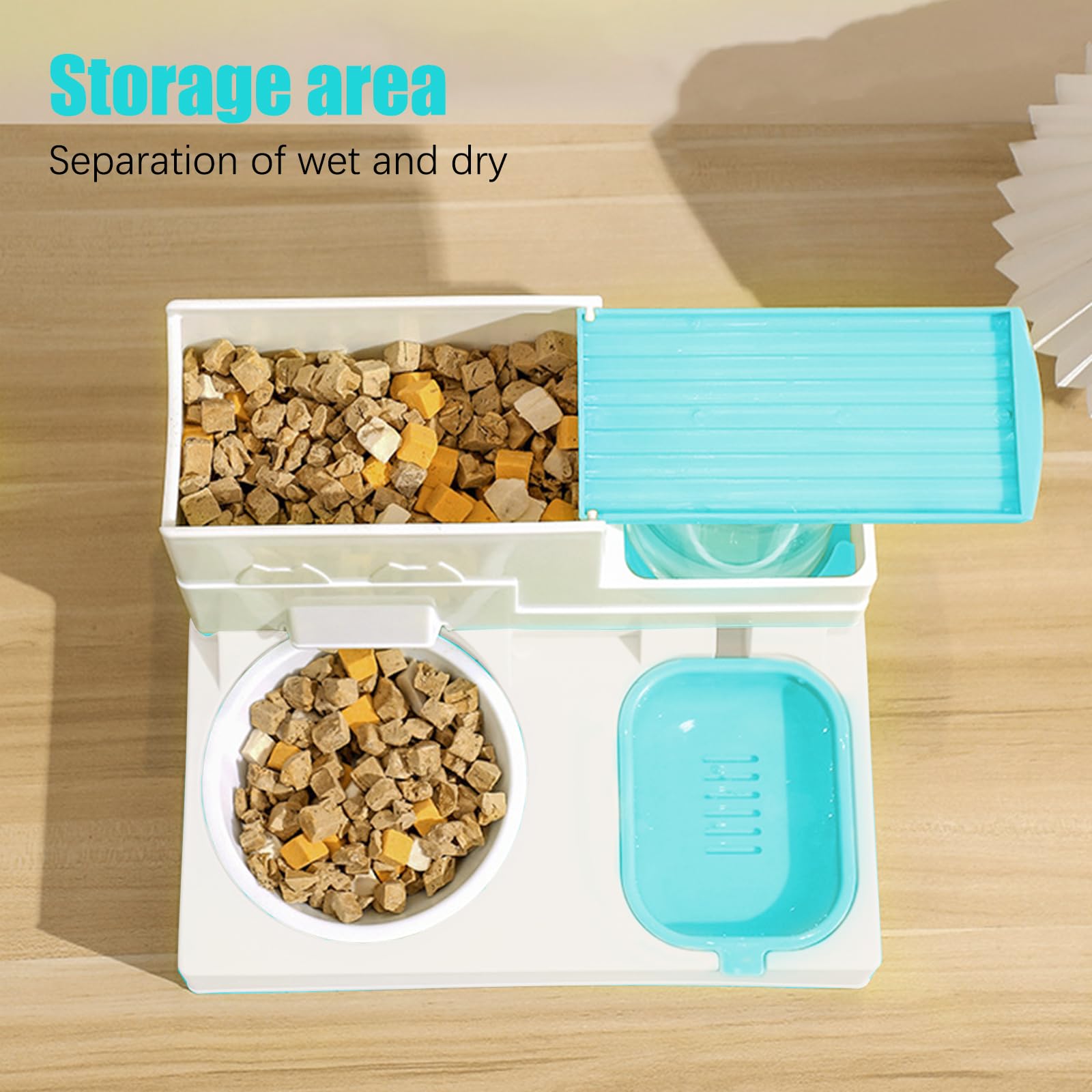 Dispensador de croquetas para gatos, dispensador automático de alimentos por gravedad, con cuenco de comida para animales, fácil de limpiar, fácil de limpiar (A azul)