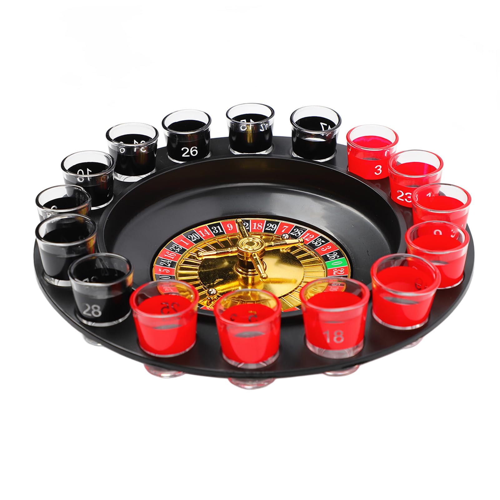 Drinking Glass Turntable Game Set, 16 Hole Russian Roulette Wheel Wine Glass Game Roulette Game Wine Glass Turntable with 16 Glasses 2 Metal Balls