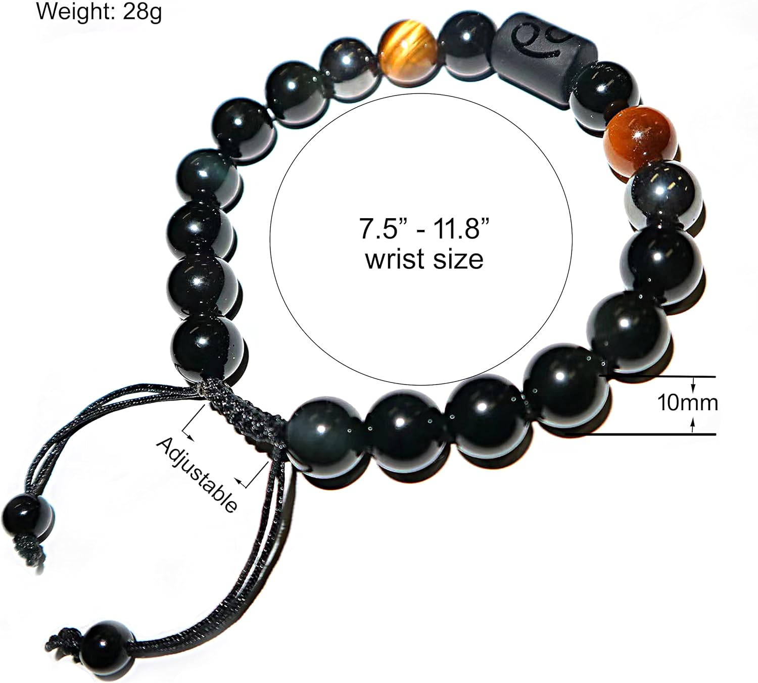 Friendship Bracelets,Rainbow Black Obsidian womens and mens bracelet,10mm Tiger Eye Hematite Zodiac Healing Crystal Bracelet Good Luck Gifts