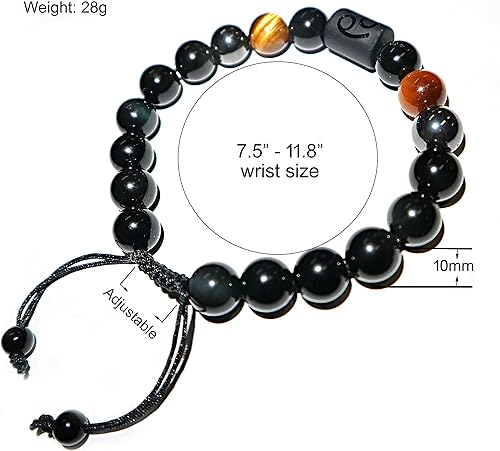 Miniatura 4 de Rainbow Black Obsidian Mens Bracelet, 10mm Natural Tigers Eye Hematite Bracelet,Zodiac Energy Healing Crystal Bracelet Bring Happiness and Luck