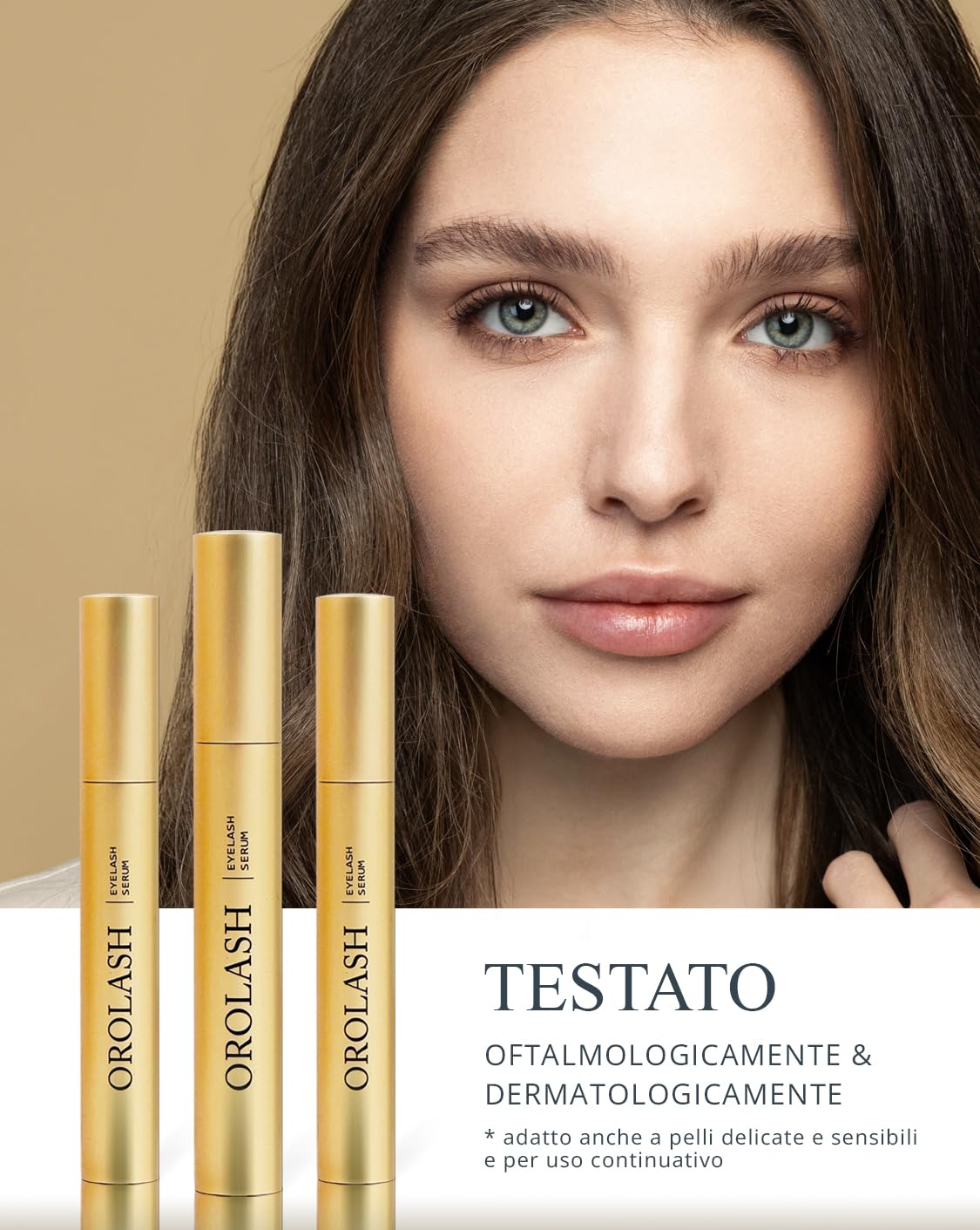 Siero Ciglia Allungante e Volumizzante OROLASH 3ML (3 mesi) | Ideale Per Infoltimento Ciglia e Sopracciglia | 100% EFFICACE