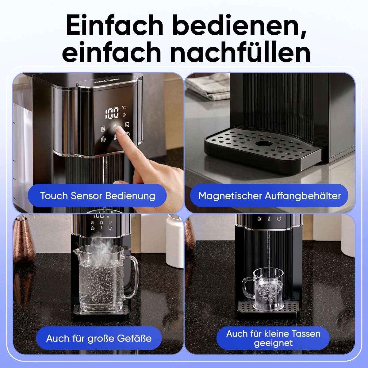 ProfiCook® Heißwasserspender | 100°C in 3 Sek. | 7 Temperaturstufen | Babynahrung geeignet | 40-100 °C | Teekocher mit Temperatureinstellung | 3L Tank | Quick Select | Sensor Touch | PC-HWS 1320