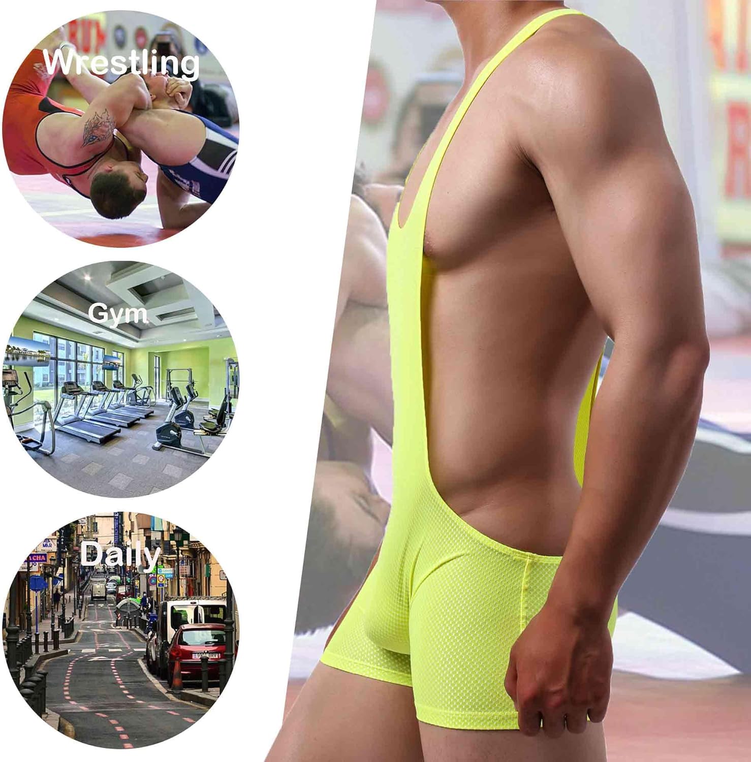 QiaTi Mens Athletic Supporters Breathable Wrestling Boxers One Piece Bodywear Jumpsuit Singlet Basic Leotard for Men - Image 5