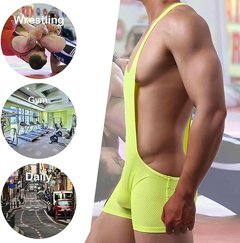 Miniatura 41 de QiaTi Boxers de lucha libre transpirable para hombre, overol de una pieza, leotardo básico para hombre B#Striped
