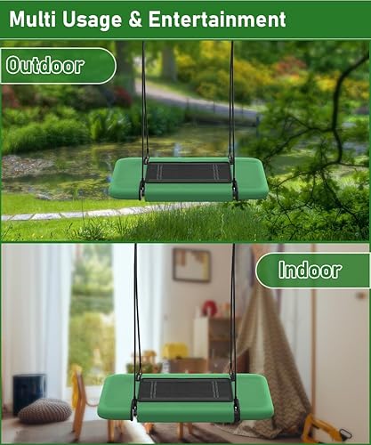 Miniatura 5 de Columpio de árbol rectangular de 40 pulgadas para niños y adultos, columpio de plataforma ajustable con correas para colgar, capacidad de 700