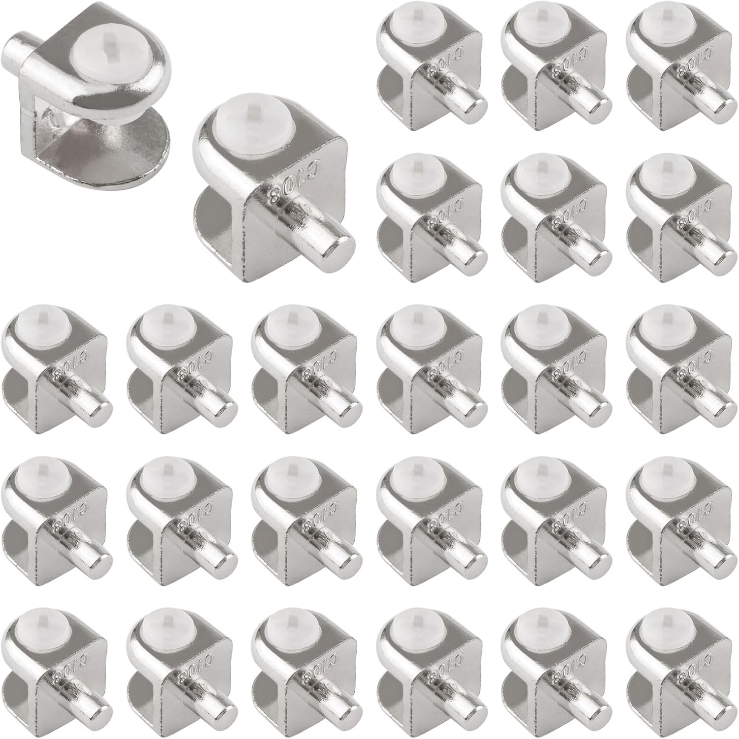 Adjustable Glass Shelf Bracket Pegs 40Pcs Zinc Alloy Frameless Glass Shelf Holder Half Round Cabinet Clamp with Pin Wall Mounted Clips for 4-8mm Glasses (Brushed White)