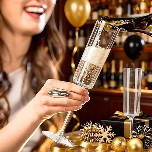 Miniatura 3 de Ciaell Paquete de 24 copas de champán de plástico, copas de plástico onduladas de champán de 6 onzas, flautas desechables vintage resistentes para