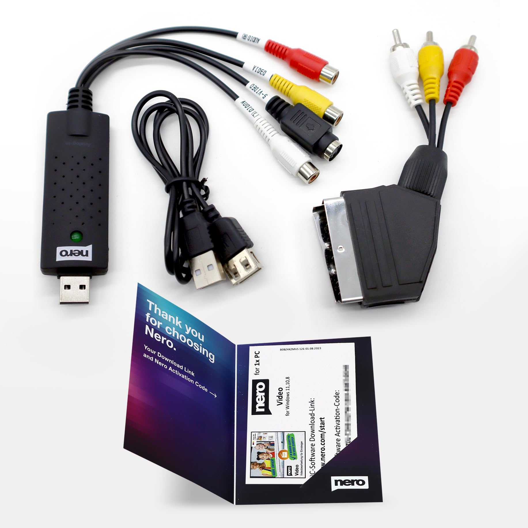 Nero VHS zu USB Video Grabber Recode Stick inkl. Videobearbeitungssoftware | Videoschnitt | Videokassetten digitalisieren | Windows 11 / 10