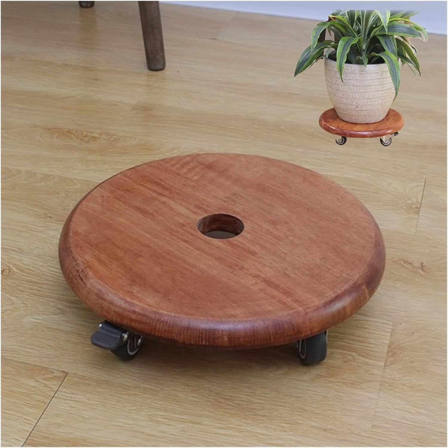 Plant Trolley Plant Pot Trolley,( Indoor Planter Pot Mover,Plant Trolley Potted Stand eith Wheels, 9" 10" Wooden Planter Caddy，Round Planter Rollers-Movable Flower Pot Pallet, for Large Flow
