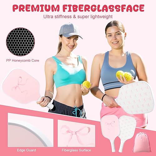 Miniatura 3 de Vinsot Juego de 2 palas de fibra de vidrio con 1 bolsa de transporte, raqueta ligera con agarre ergonómico para jugadores de todos los niveles,