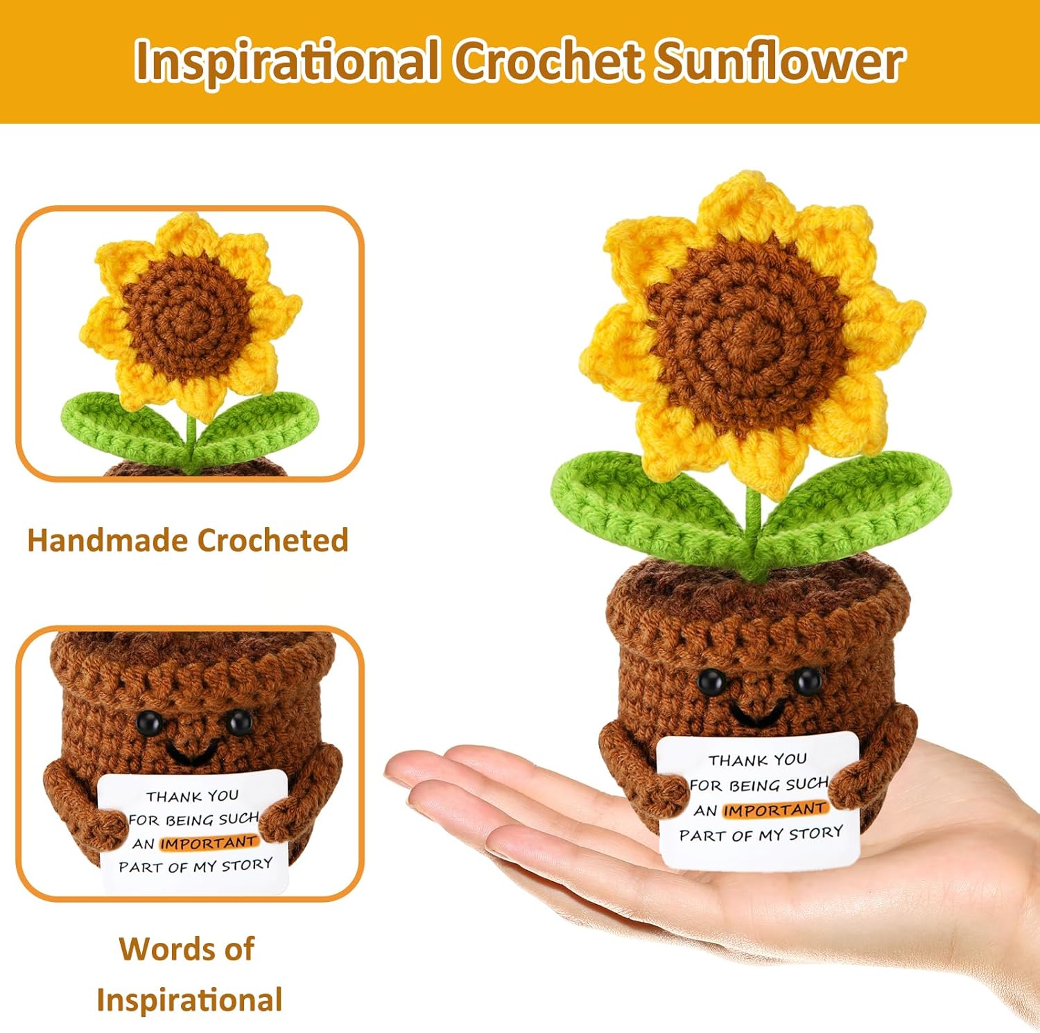 Teacher Appreciation Gifts Thank You Gifts for Women Teacher Coworkers Friends Emotional Support Crochet Plant Sunflower - Image 2