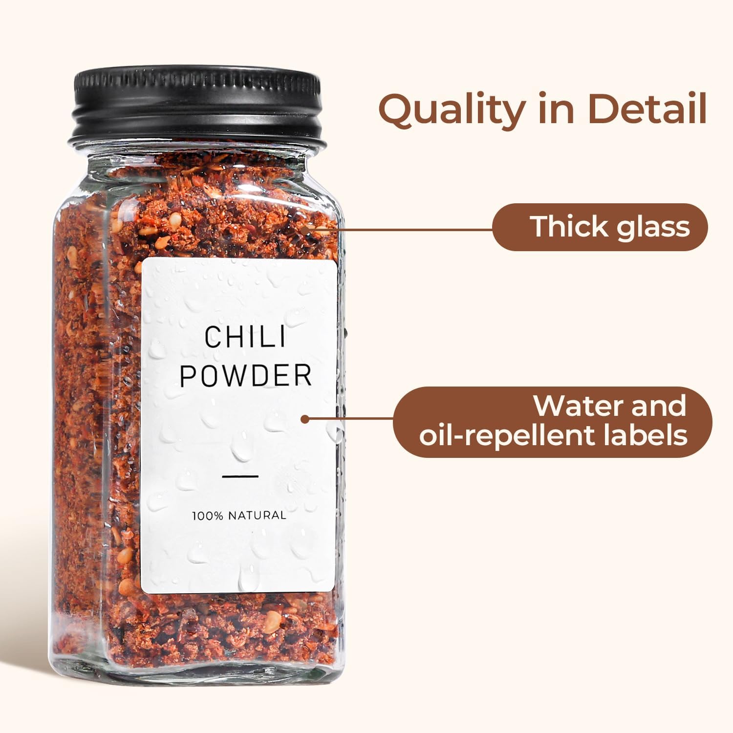 ComSaf Glass Spice Jars with with Labels 4 oz 6 Pack Small Square