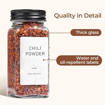 ComSaf Glass Spice Jars with with Labels 4 oz 6 Pack Small Square