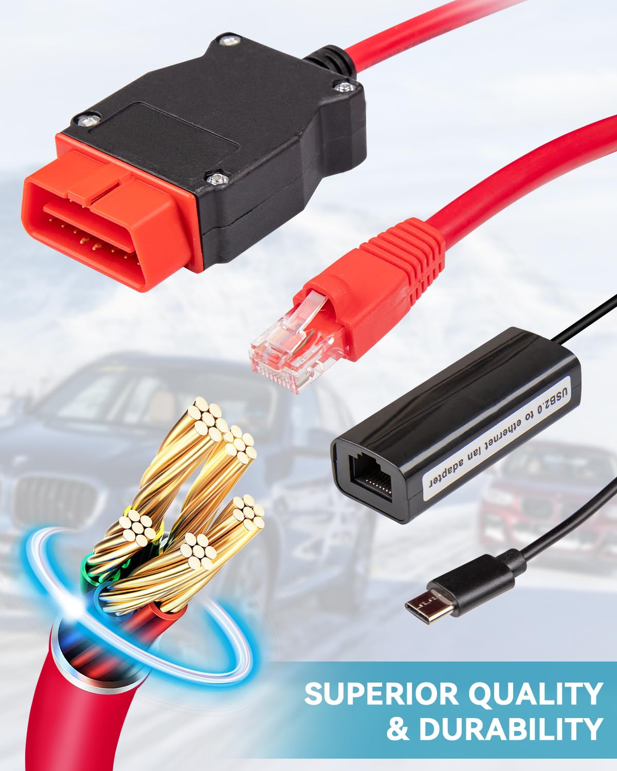 Cavo da OBD a Ethernet per BMW, interfaccia ENET OBD2, cavo RJ45, codifica moduli di programmazione F-Series che nascondono diagnosi ENET linea dati E-sys Icom per OBDII, giallo