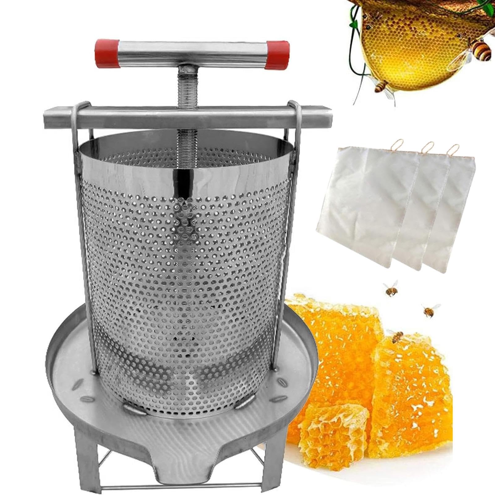 Manual Honey Extractor, Honigpresse Edelstahl 3 Honigfilter Honigsieb | Honigschleuder - 3 Honigfilter Honigsieb - Manuelle Honigpresse Für Den Haushalt Für Wachs, Honig, Wein, Honigbienenzubehör