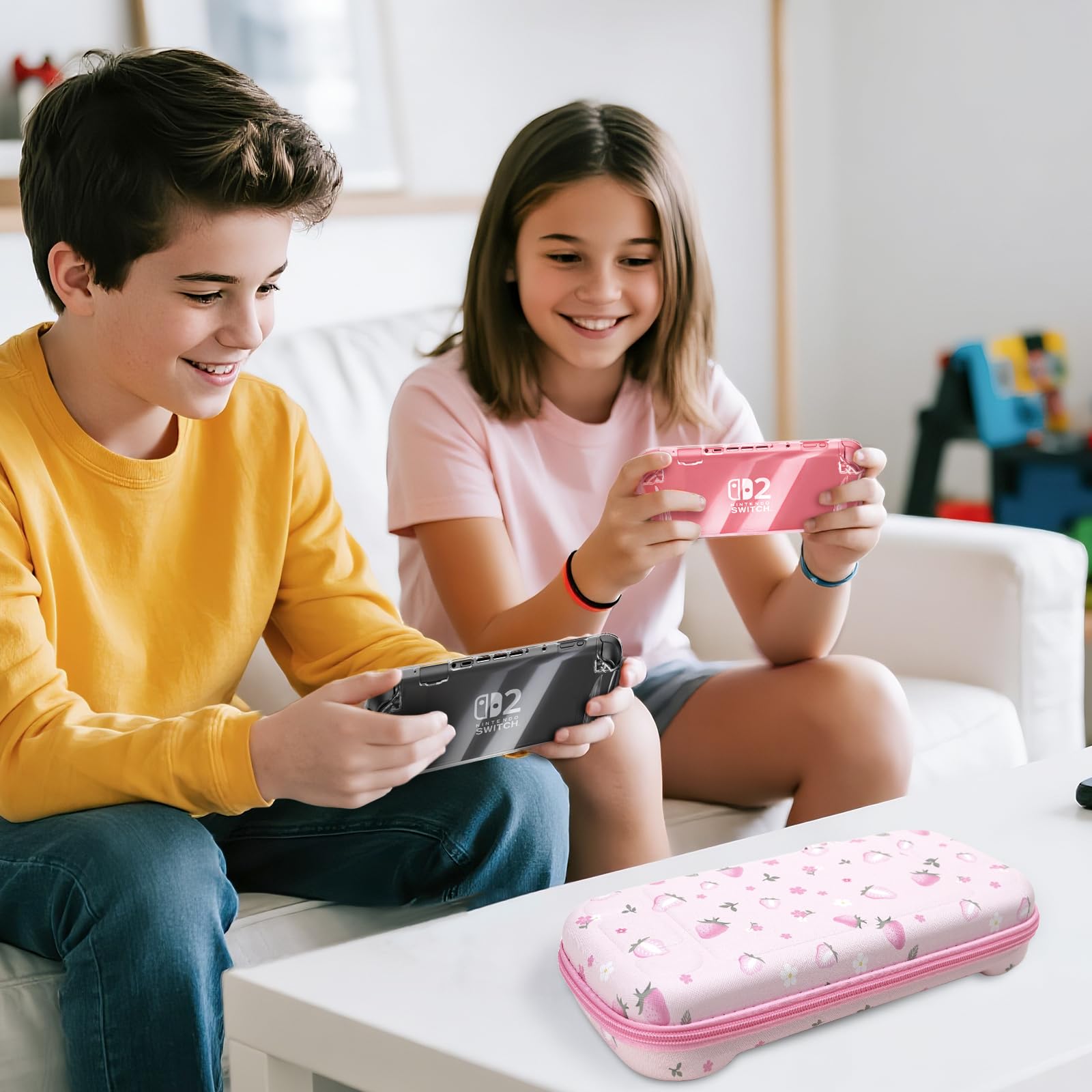 FIWWAT 17 en 1 kit D’Accessoires pour Nintendo Switch 2 - Housse de Transport Portable, Protège-Écran, Protège-Joystick, Support, Étui de Protection, Rose