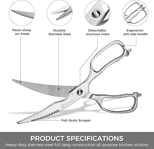 Miniatura 2 de Sunnecko Tijeras de cocina profesionales de acero inoxidable resistentes, aptas para lavavajillas, tijeras de cocina afiladas para todo propósito,