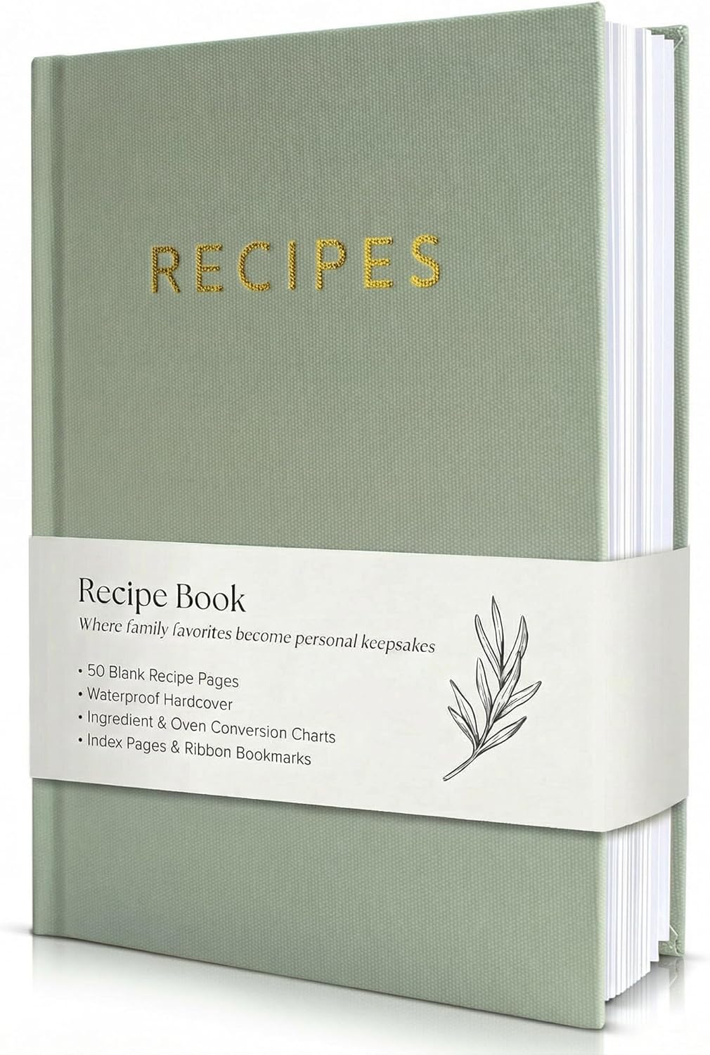 ZICOTO Blank Recipe Book with Waterproof Cover - Aesthetic Notebook for Organizing Family Recipes, 50 Templates