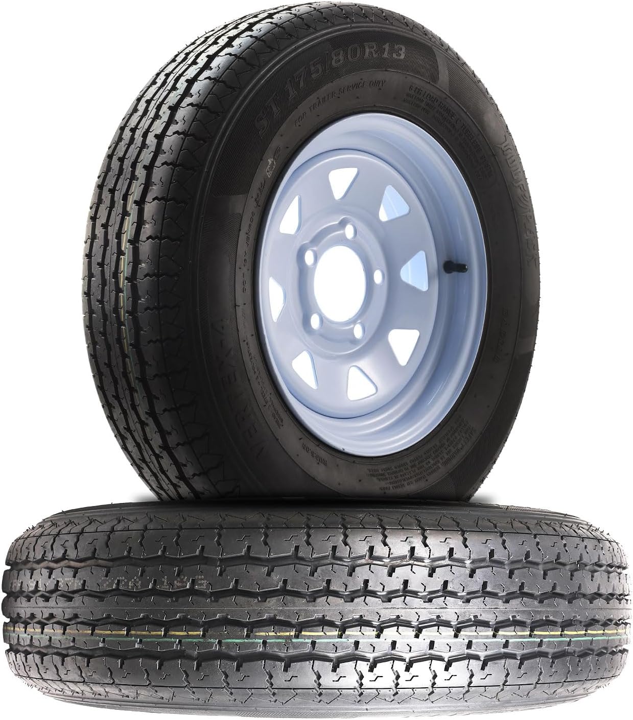 2PCS Wolf Pack Radial Tires Rims ST175/80R13 6PR on 13X4.5 5-4.5 WHITE WHEEL(8SP)