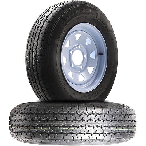 2PCS Wolf Pack Radial Tires Rims ST175/80R13 6PR on 13X4.5 5-4.5 WHITE WHEEL(8SP)