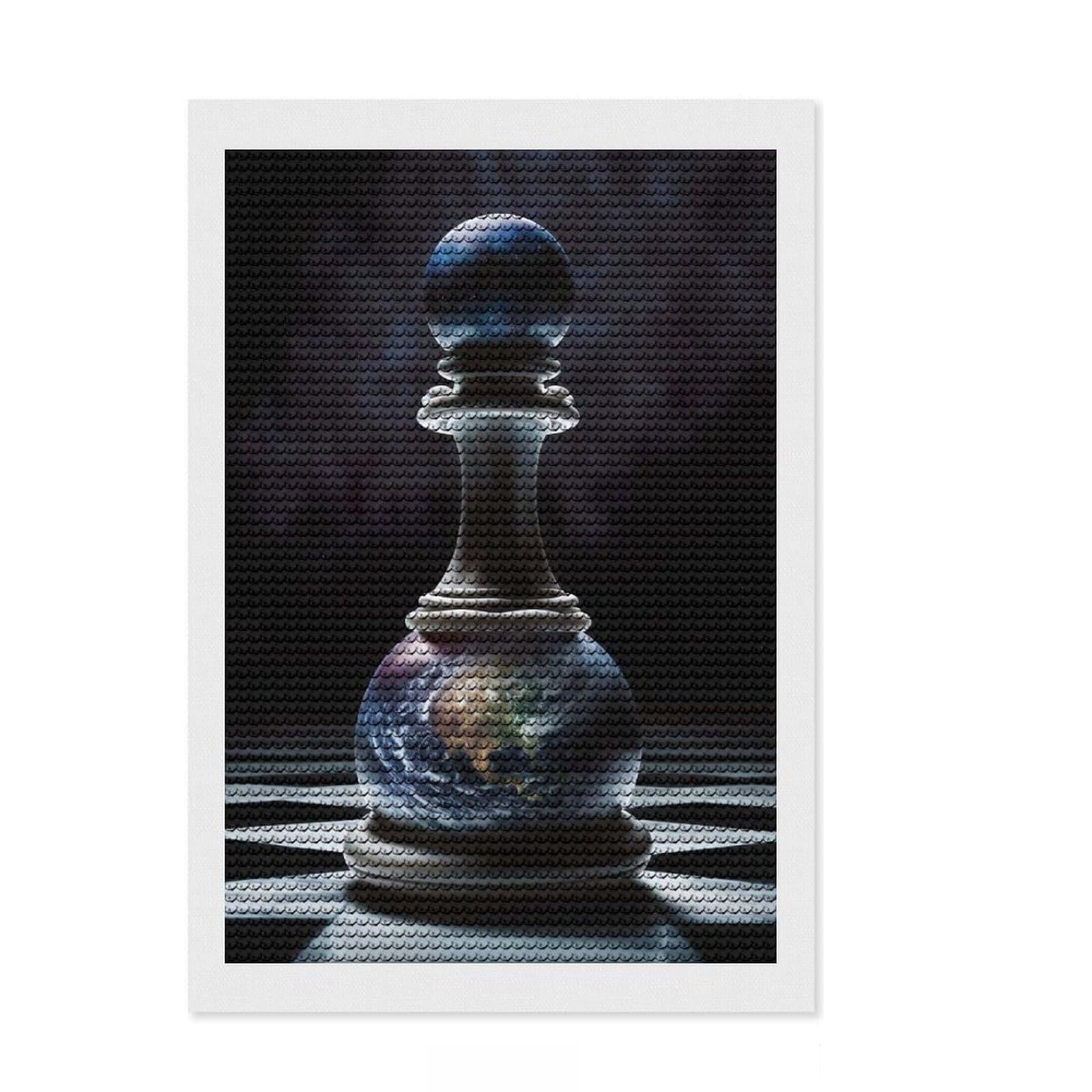 Junmoney Chess Pawn Earth Diamond Painting Kit 8"x12", for Adults, Full Kit Included, Boho Decor, Thoughtful Handmade Gift, with Tool Kit