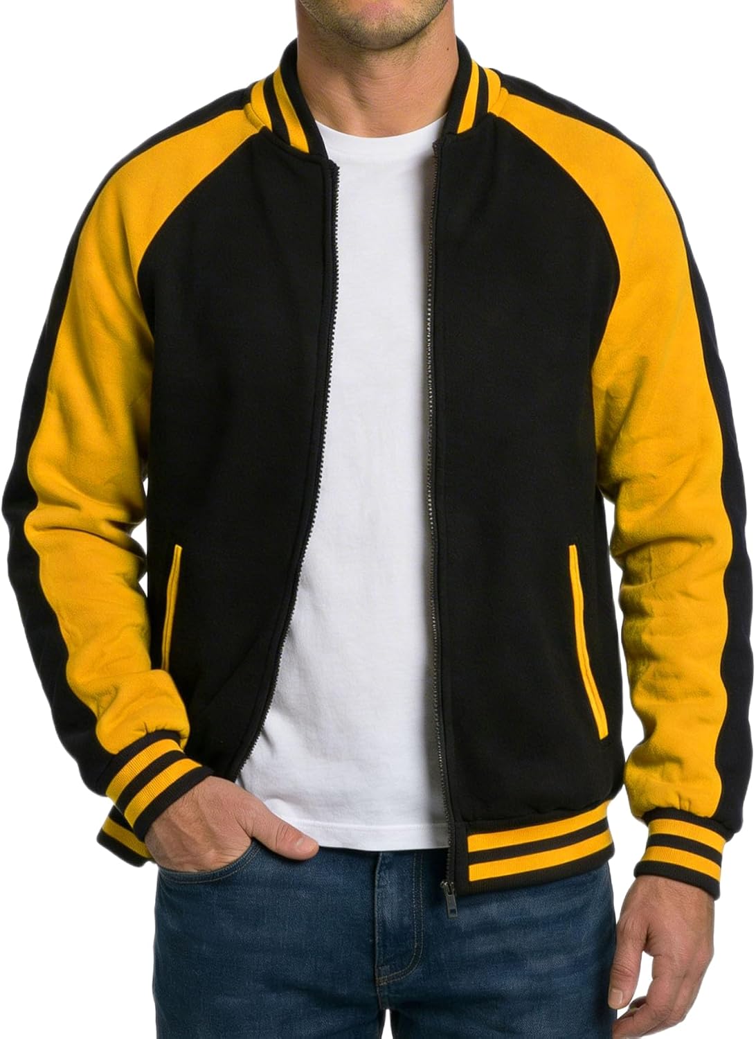 Decrum Varsity Jacket Men - Fleece Bomber Style Raglan Sleeve Mens Baseball Jackets