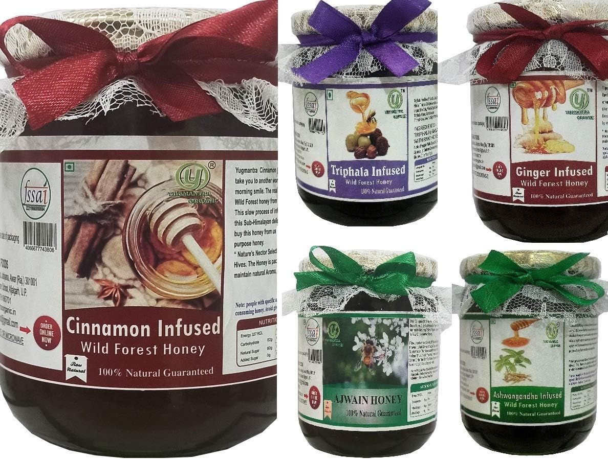 Yugmantra Organic Foods -100 % Pure Raw Natural Unprocessed Ashwagandha Infused Forest Honey 650 GMS !! Immunity Booster !! in Glass Bottles (Infused Honey 5 Verities)