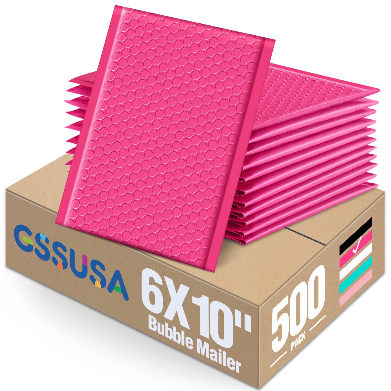 GSSUSA Pink Bubble Mailers 6X10Inches 500Pack Padded Poly Mailer