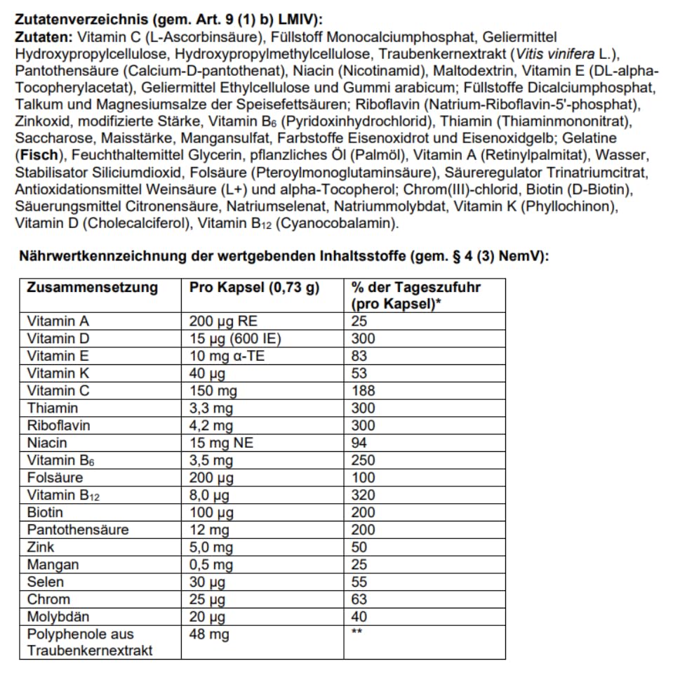Eunova Langzeit - Nahrungsergänzungsmittel mit allen 13 Vitaminen, mit wichtigen Mineralstoffen und Carotinoiden - 1 x 30 Kapseln