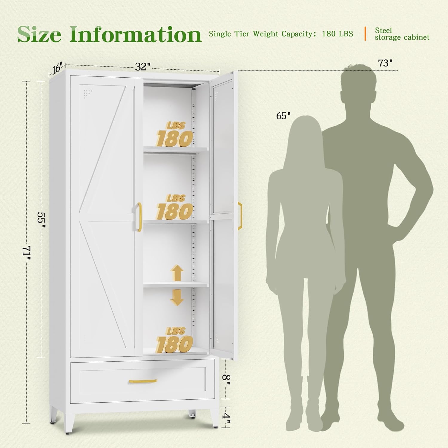 71" Tall Kitchen Pantry Storage Cabinet with Barn Doors, Drawer & Adjustable Shelves, Freestanding Storage Kitchen Cupboard, Versatile Food Pantry for Living Room, Dining Room, 32" wide,White