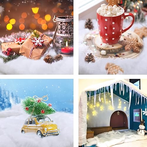 Miniatura 6 de Paquete de 3 mantas de nieve de Navidad de 3 x 8 pies, manta de nieve de algodón artificial, rollos de algodón grueso blanco para invierno, sábana