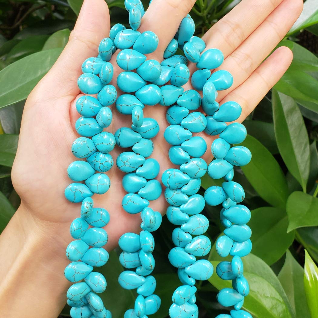 1 hebra Adabele Natural turquesa azul howlita pera briolette piedra preciosa 14 mm suelta lágrima colgante cuentas (46-52 piezas) para hacer joyas y manualidades GR-T1