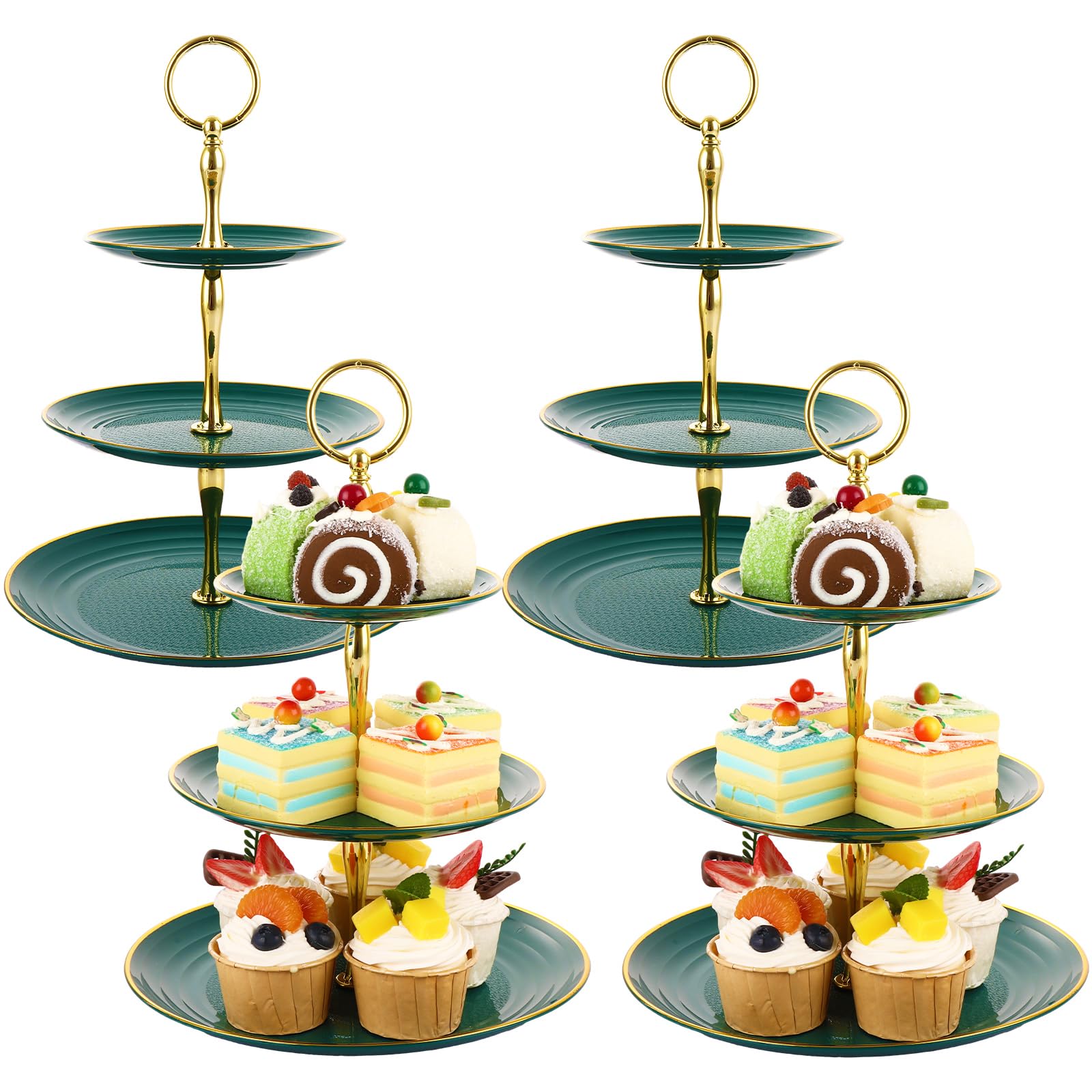 MUXHEL 4 SET 3 Tier Cake Stand Plastic 34cm Height Afternoon Tea Stands Round Cupcake Stand Cake Stands for Afternoon Tea Wedding Birthday Party