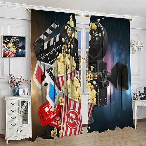 Miniatura 56 de Cortinas opacas para cine en casa, diseño retro moderno, tiras de película de palomitas de maíz para cámara de película, bolsillo para barra,